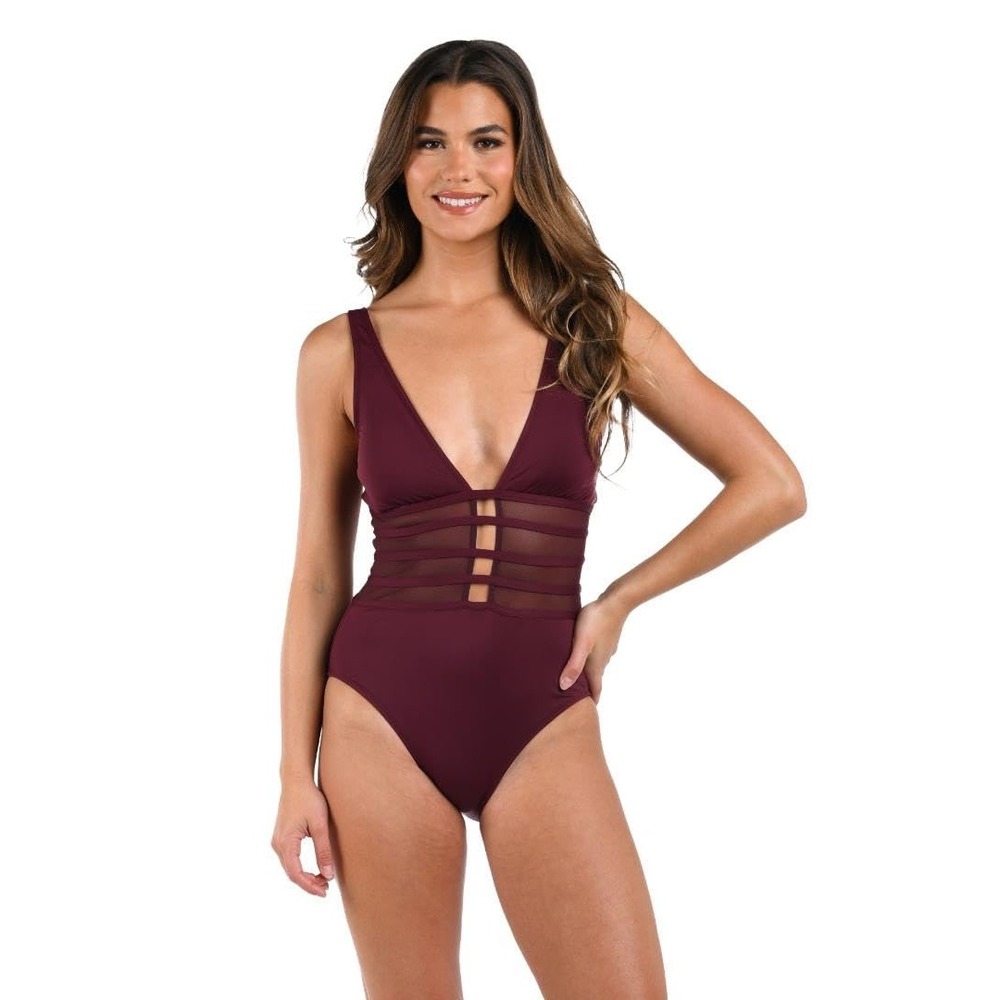 NWT La Blanca Island Goddess Mesh Tummy Control One Piece Swim Cherry - 10